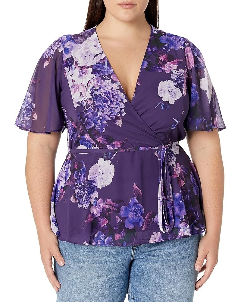 Women's City Chic Plus Size Top Carmen PRT Petunia Hydrangea $9.08 Blouses