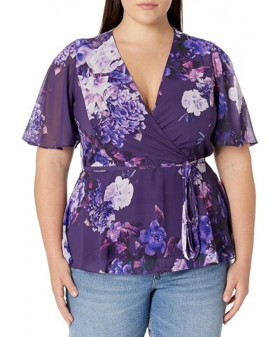 Women's City Chic Plus Size Top Carmen PRT Petunia Hydrangea $9.08 Blouses