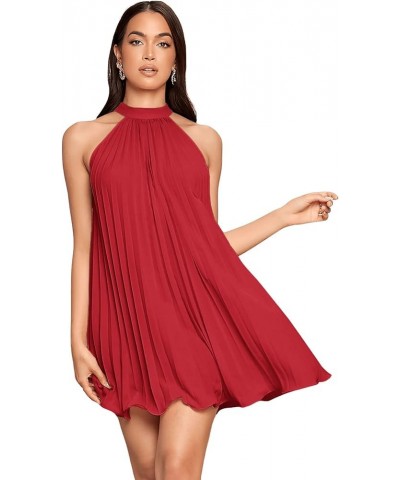 Women's Casual Sleeveless Tie Back Halter Dress Mini Swing Pleated A-line Loose Dress Red $20.58 Dresses