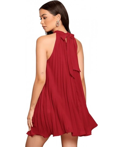 Women's Casual Sleeveless Tie Back Halter Dress Mini Swing Pleated A-line Loose Dress Red $20.58 Dresses