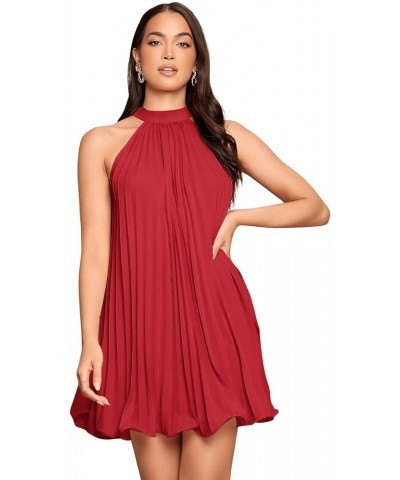 Women's Casual Sleeveless Tie Back Halter Dress Mini Swing Pleated A-line Loose Dress Red $20.58 Dresses