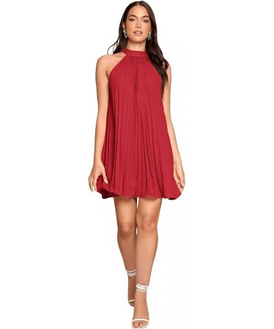 Women's Casual Sleeveless Tie Back Halter Dress Mini Swing Pleated A-line Loose Dress Red $20.58 Dresses