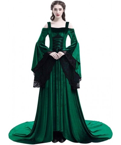 Women's Vintage Renaissance Medieval Dresses, Velvet High Waist Floor Length Dress Show Curve Victorian Rococo Dress Z01-gree...