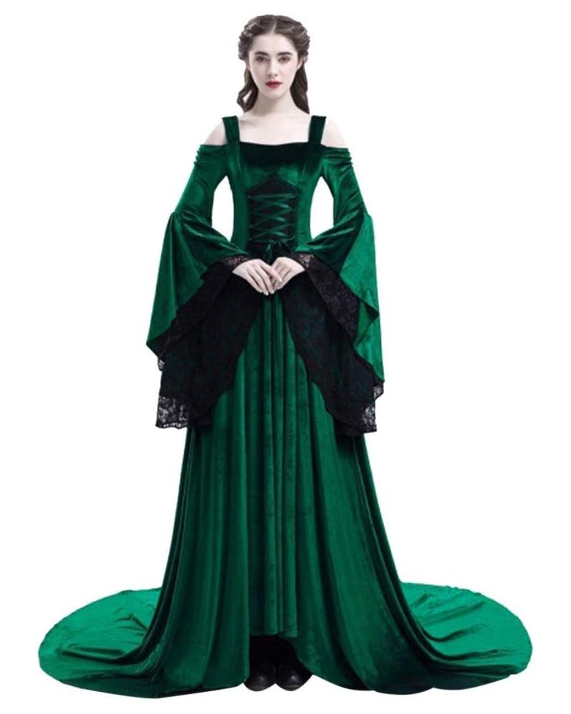 Women's Vintage Renaissance Medieval Dresses, Velvet High Waist Floor Length Dress Show Curve Victorian Rococo Dress Z01-gree...