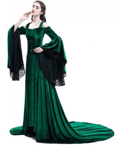 Women's Vintage Renaissance Medieval Dresses, Velvet High Waist Floor Length Dress Show Curve Victorian Rococo Dress Z01-gree...