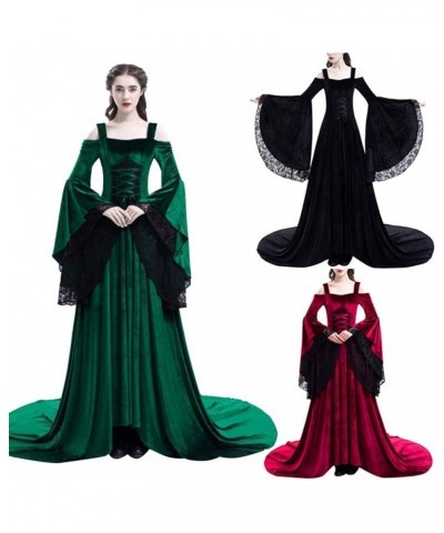 Women's Vintage Renaissance Medieval Dresses, Velvet High Waist Floor Length Dress Show Curve Victorian Rococo Dress Z01-gree...