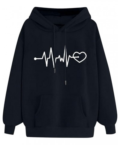 Cute Hoodies for Women Trendy Long Sleeve Solid Heart Print Pullover Oversized Loose Casual Sweatshirt with Pockets A01_black...