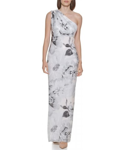 Women's One Shoulder Gown with Shirred Bodice Grey Multi $40.36 Dresses