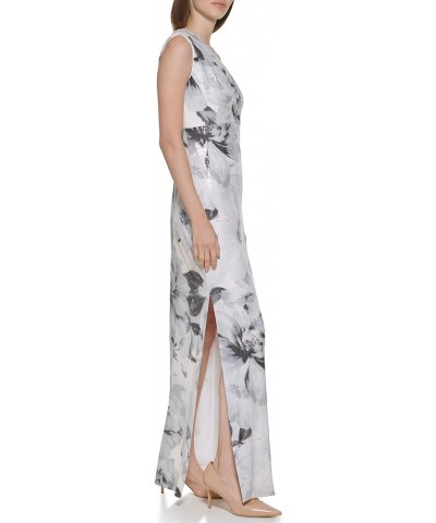 Women's One Shoulder Gown with Shirred Bodice Grey Multi $40.36 Dresses