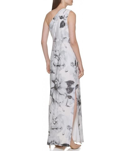 Women's One Shoulder Gown with Shirred Bodice Grey Multi $40.36 Dresses