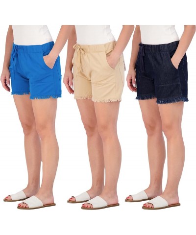 3 Pack: Women's Denim Cutoff Casual Khaki 3.5" Inseam Shorts - Drawstring (Available in Plus Size) Standard Set 5 $28.99 Shorts