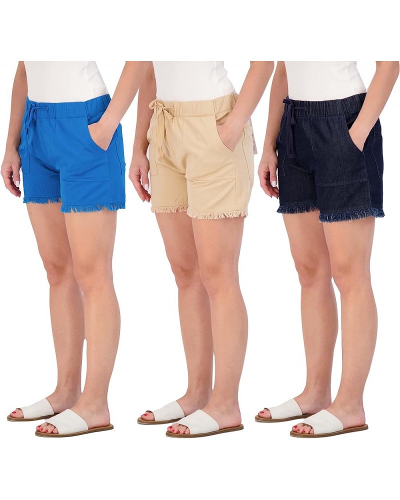 3 Pack: Women's Denim Cutoff Casual Khaki 3.5" Inseam Shorts - Drawstring (Available in Plus Size) Standard Set 5 $28.99 Shorts