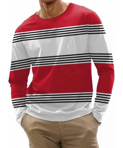 Crewneck Shirt for Men,Casual Long Sleeve Stripes Printed Colorblock T-Shirt Basic Pullover Regular Fit Pullover H-white $8.1...