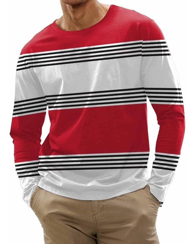 Crewneck Shirt for Men,Casual Long Sleeve Stripes Printed Colorblock T-Shirt Basic Pullover Regular Fit Pullover H-white $8.1...