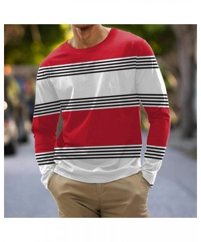 Crewneck Shirt for Men,Casual Long Sleeve Stripes Printed Colorblock T-Shirt Basic Pullover Regular Fit Pullover H-white $8.1...