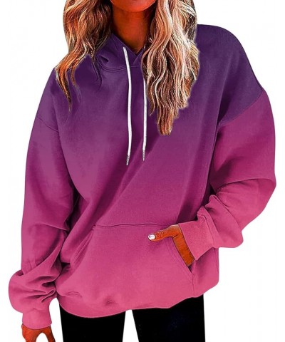 Hoodies for Women Drawstring Pullover with Pocket Gradient Print Oversized Sweatshirt Casual Crewneck Hooded Tops 05 Hot Pink...