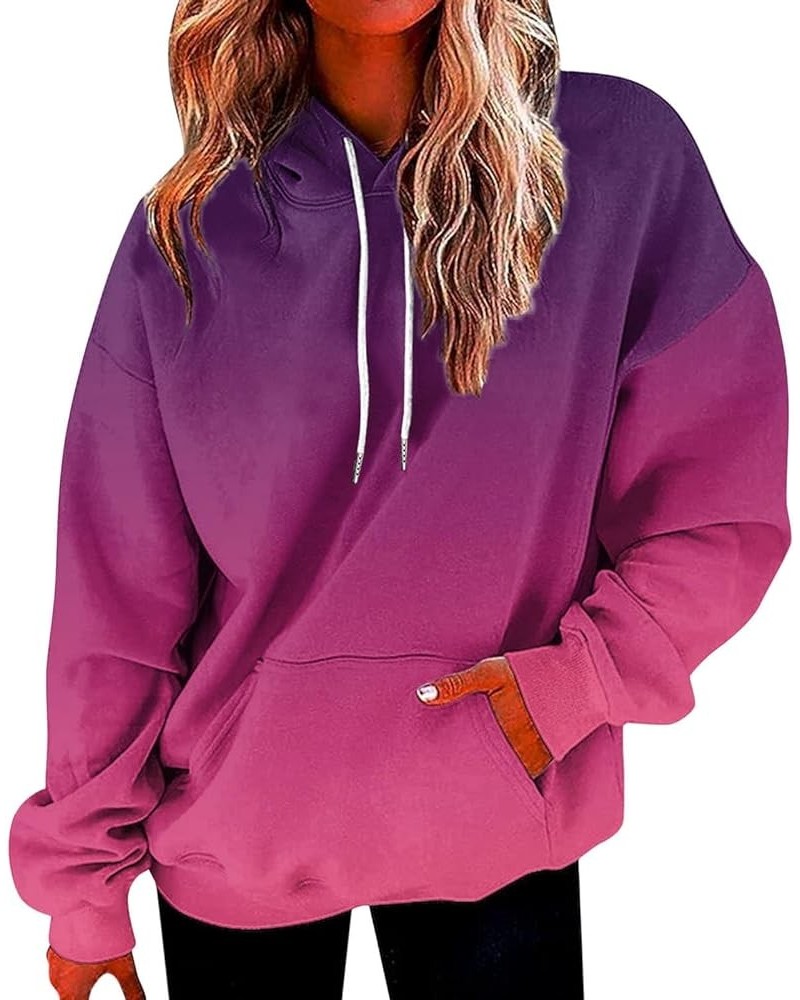 Hoodies for Women Drawstring Pullover with Pocket Gradient Print Oversized Sweatshirt Casual Crewneck Hooded Tops 05 Hot Pink...