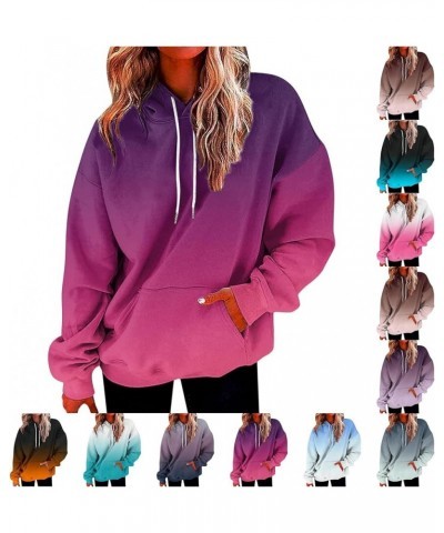 Hoodies for Women Drawstring Pullover with Pocket Gradient Print Oversized Sweatshirt Casual Crewneck Hooded Tops 05 Hot Pink...