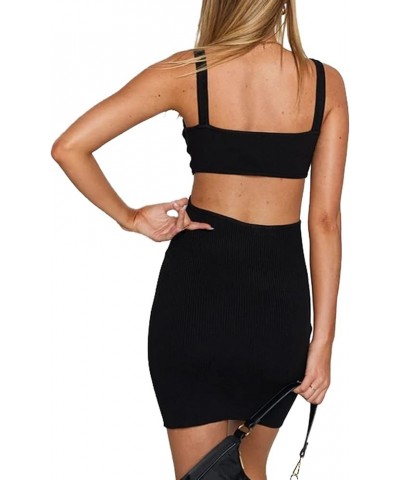 Women Sexy Cut Out Bodycon Dress Spaghetti Strap/Halter Neck Knitted Dress Club Beach Long Dress Y2k Streetwear Black $10.07 ...