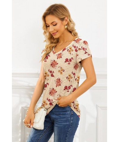 Summer Tops for Women Short Petal Sleeve Eyelet Tshirts with Hollow Orange Maple Leaf $11.93 T-Shirts