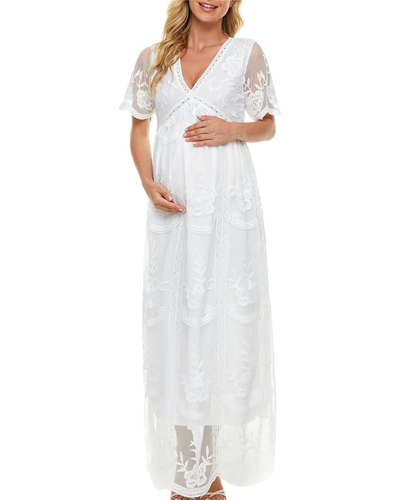 Women's Casual Off Shoulder Lace Maxi Dress Boho White Bridesmaid Wedding Evening Party Dresses M White $20.79 Dresses