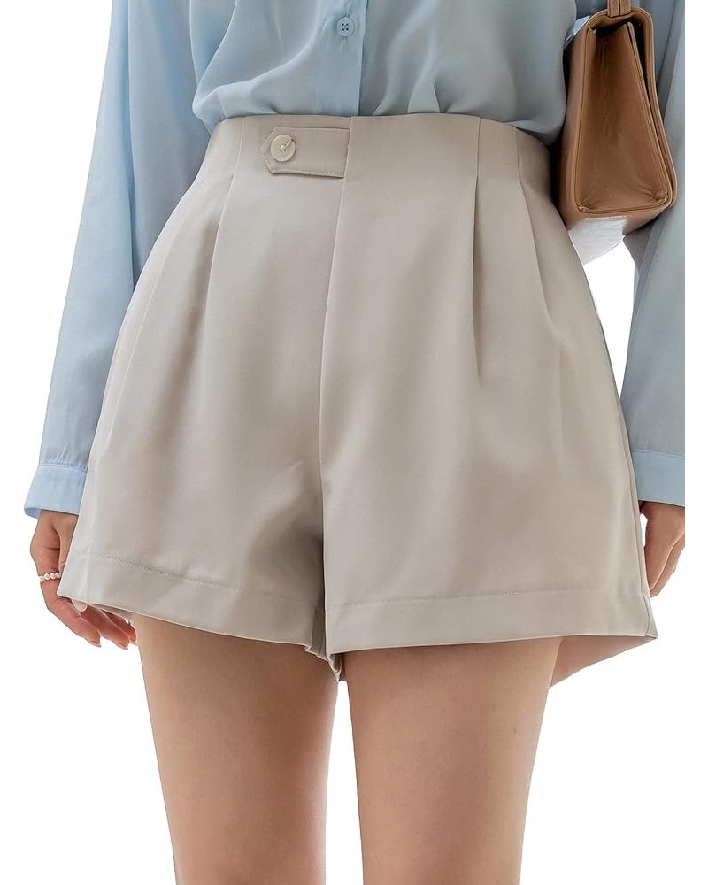 Women's Casual Elastic High Waist Wide Leg Shorts with Pocket Beige $10.25 Shorts