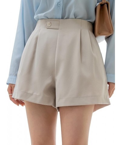 Women's Casual Elastic High Waist Wide Leg Shorts with Pocket Beige $10.25 Shorts