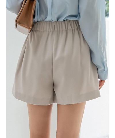 Women's Casual Elastic High Waist Wide Leg Shorts with Pocket Beige $10.25 Shorts