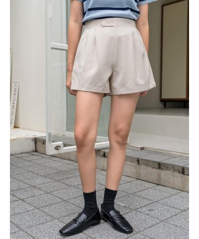 Women's Casual Elastic High Waist Wide Leg Shorts with Pocket Beige $10.25 Shorts