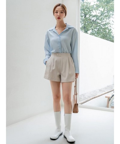 Women's Casual Elastic High Waist Wide Leg Shorts with Pocket Beige $10.25 Shorts