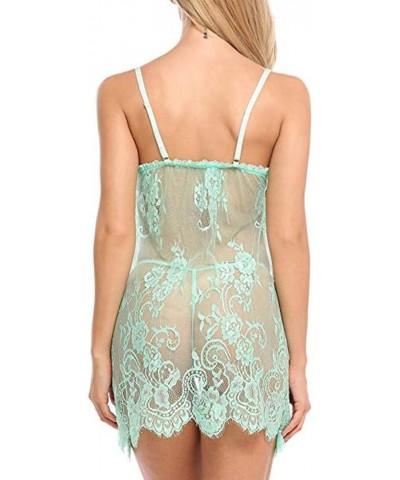 Lace Lingerie for Women Valentine's Day. Babydolls Sleepwear Chemise Mesh Deep V Neck Teddy Lingerie Sexy Nightgowns 01-green...