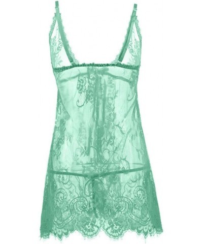 Lace Lingerie for Women Valentine's Day. Babydolls Sleepwear Chemise Mesh Deep V Neck Teddy Lingerie Sexy Nightgowns 01-green...