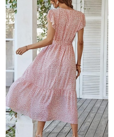 Womens Summer Dress Wrap V Neck Short Sleeve Floral Beach A Line Belted Long Midi Dresses 1 pink $22.05 Dresses