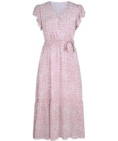 Womens Summer Dress Wrap V Neck Short Sleeve Floral Beach A Line Belted Long Midi Dresses 1 pink $22.05 Dresses