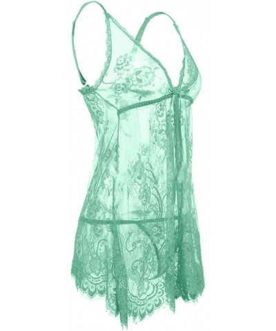 Lace Lingerie for Women Valentine's Day. Babydolls Sleepwear Chemise Mesh Deep V Neck Teddy Lingerie Sexy Nightgowns 01-green...