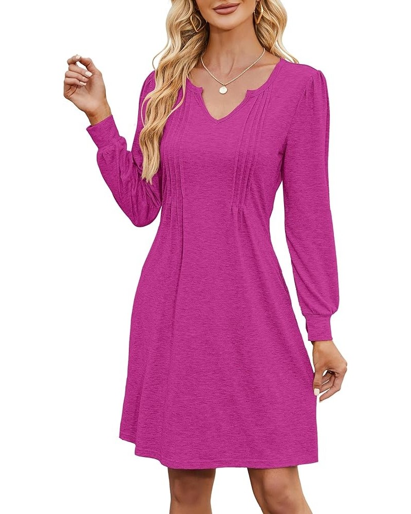 Women Tunic Dress V Neck with Lantern Long Sleeve Casual Loose Flowy Swing Shift Dresses S-XL F-pink $13.05 Dresses