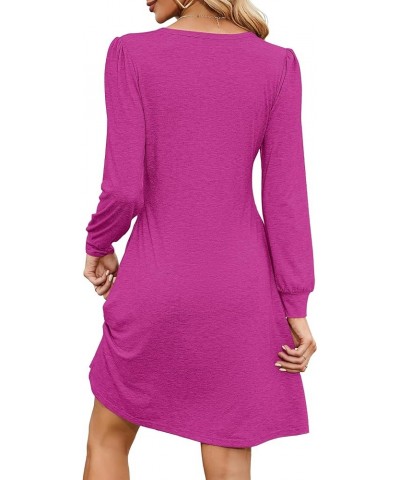 Women Tunic Dress V Neck with Lantern Long Sleeve Casual Loose Flowy Swing Shift Dresses S-XL F-pink $13.05 Dresses