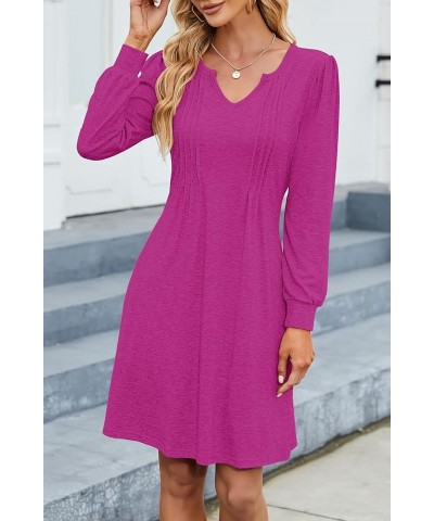 Women Tunic Dress V Neck with Lantern Long Sleeve Casual Loose Flowy Swing Shift Dresses S-XL F-pink $13.05 Dresses