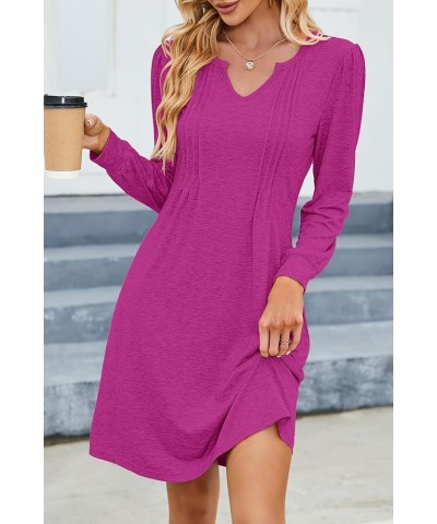 Women Tunic Dress V Neck with Lantern Long Sleeve Casual Loose Flowy Swing Shift Dresses S-XL F-pink $13.05 Dresses