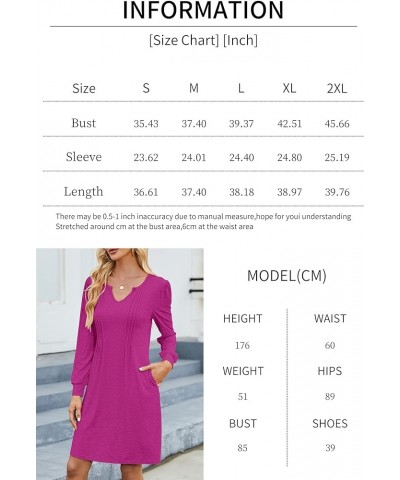 Women Tunic Dress V Neck with Lantern Long Sleeve Casual Loose Flowy Swing Shift Dresses S-XL F-pink $13.05 Dresses