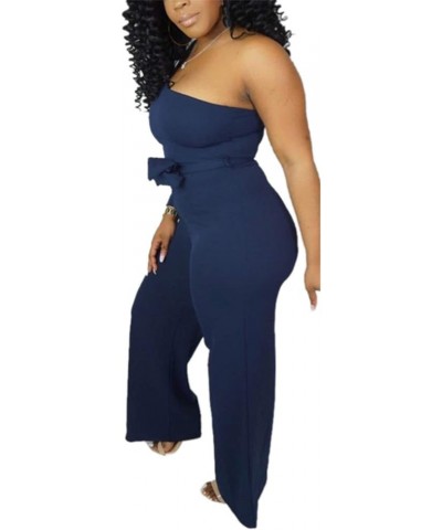 Women's Sexy One Shoulder Slit Sleeve High Waist One Piece Pant Outfit Wide Leg Jumpsuit Romper Blue $22.90 Jumpsuits