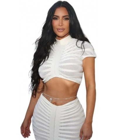 2023 Autumn Women's New Sexy Knit Top See-Through Low Waist Package Hip Long Half-Body Skirt Knit Sexy Set Skirt (Color : Whi...