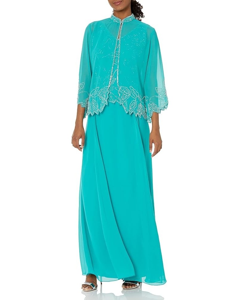 Women's Size Beaded Jacket Dress Plus Aqua/Multi $18.69 Dresses