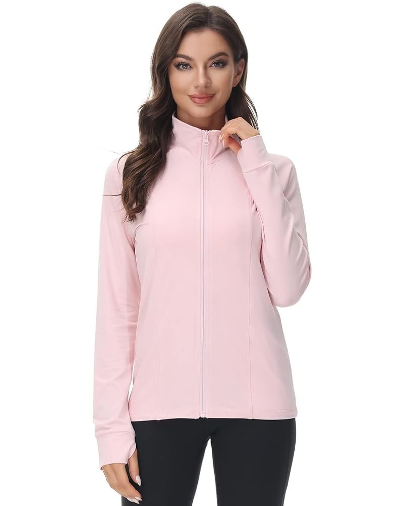 Women Zip up Athletic Running Jacket Lightweight Workout Yoga Top with Thumb Holes and Pocket Style 2- Pink $19.03 Jackets