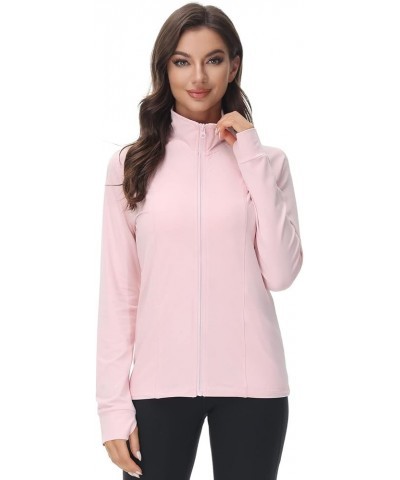 Women Zip up Athletic Running Jacket Lightweight Workout Yoga Top with Thumb Holes and Pocket Style 2- Pink $19.03 Jackets