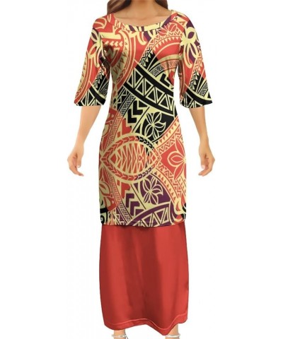 Plus Size Crew Neck Two Piece Set Dress Polynesian Tribal Samoan Puletasi Ptaha Casual Women Dress Eolv19f2lsxp $28.00 Dresses