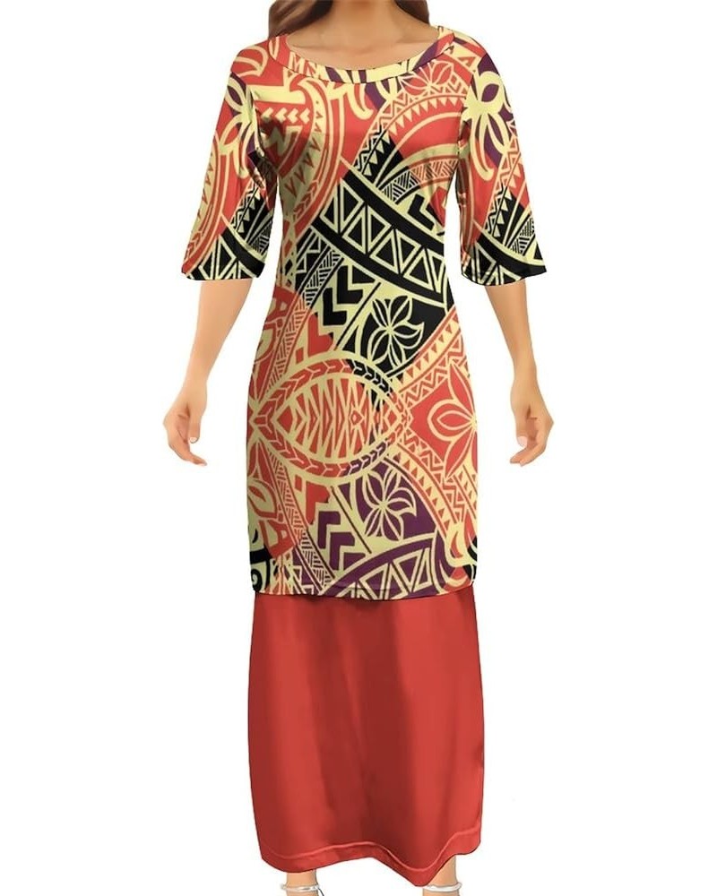 Plus Size Crew Neck Two Piece Set Dress Polynesian Tribal Samoan Puletasi Ptaha Casual Women Dress Eolv19f2lsxp $28.00 Dresses