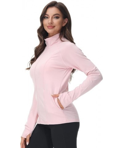 Women Zip up Athletic Running Jacket Lightweight Workout Yoga Top with Thumb Holes and Pocket Style 2- Pink $19.03 Jackets