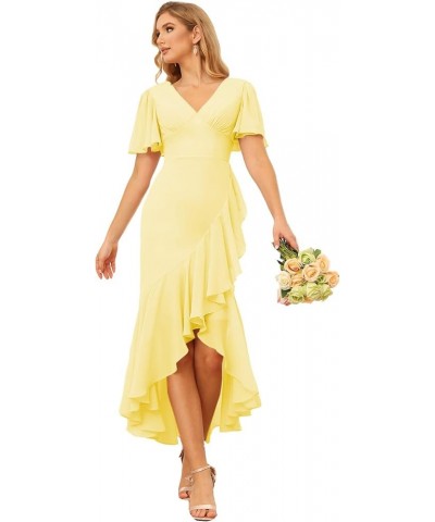 Women's Mermaid High Low Bridesmaid Dress with Ruffle Short Chiffon Formal Party Dress for Teens PU022 Yellow $29.11 Dresses