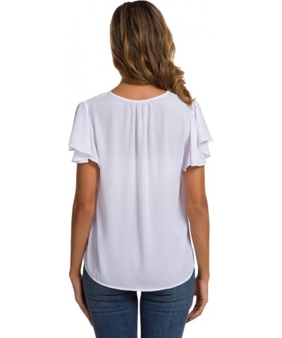 Women's Casual Ruffled V Neck Chiffon Blouse Short Sleeve Office Work Elegant Shirt Vintage Basic Tops White $14.49 Blouses